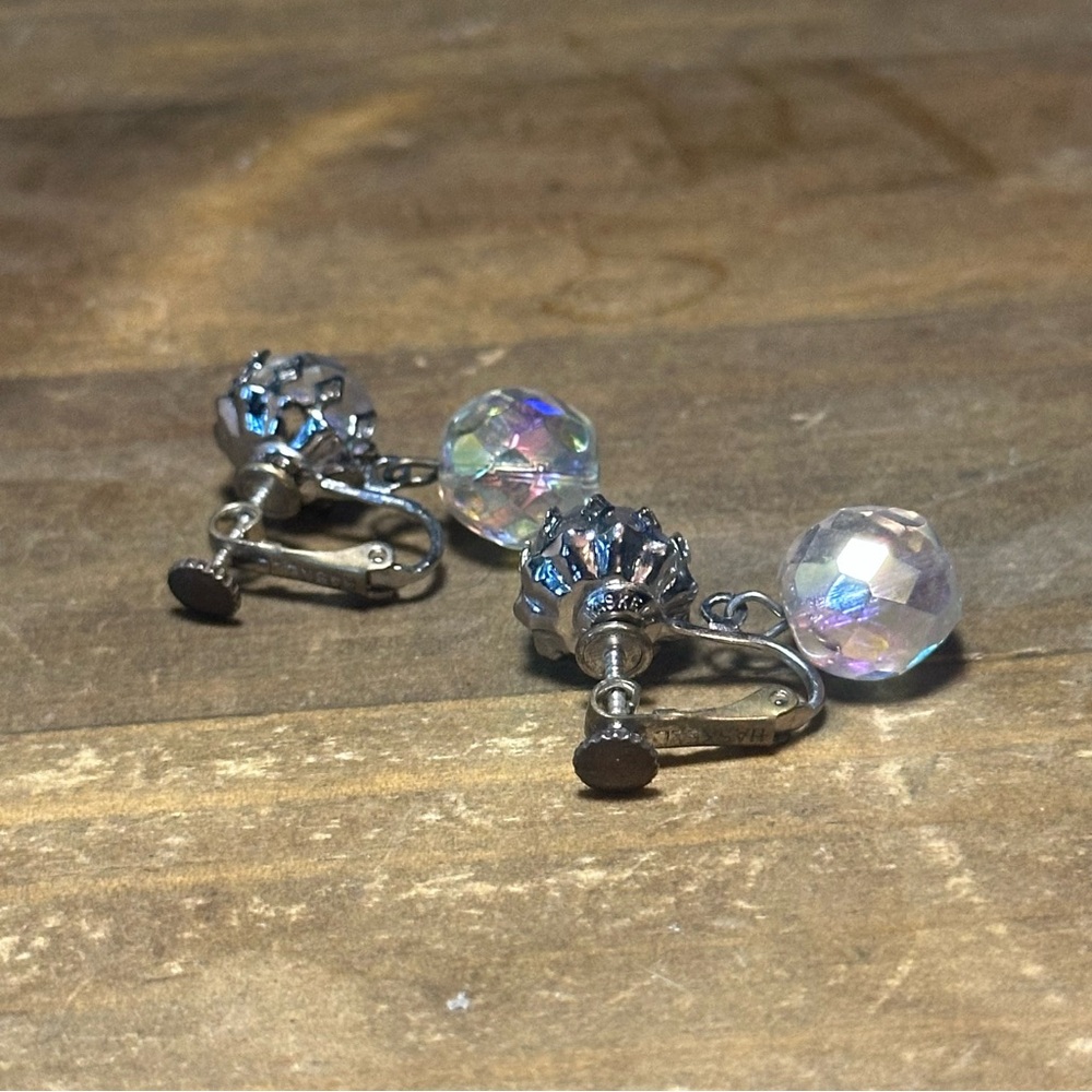 Vintage Miriam Haskell Aurora Borealis Crystal dangle earrings - Picture 6 of 7